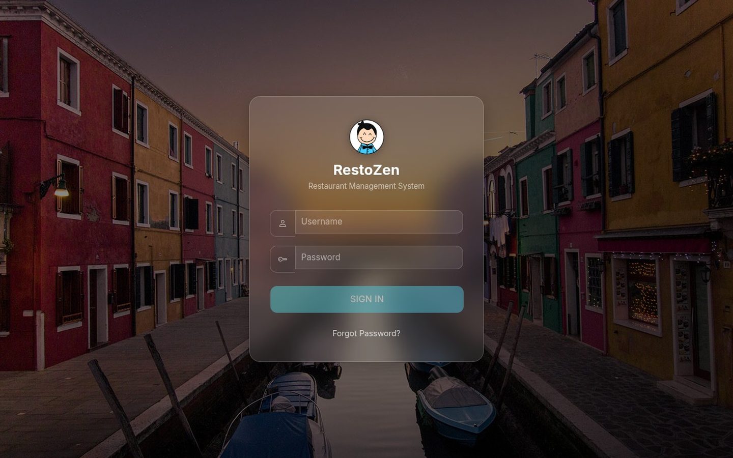 RestoZen restaurant management system sign-in screen